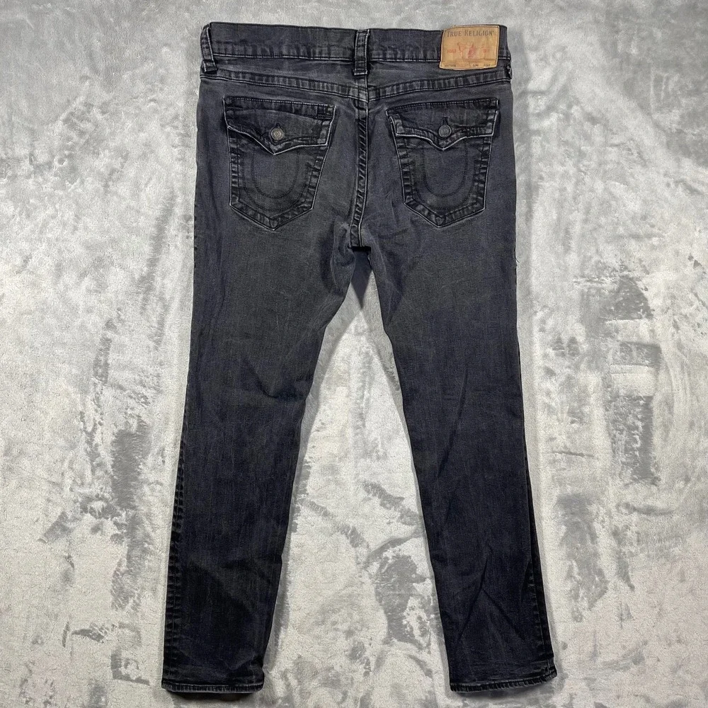 True Religion Rocco Jeans Mens 36x32 Relaxed Skinny Black Dark Wash Flap Pockets